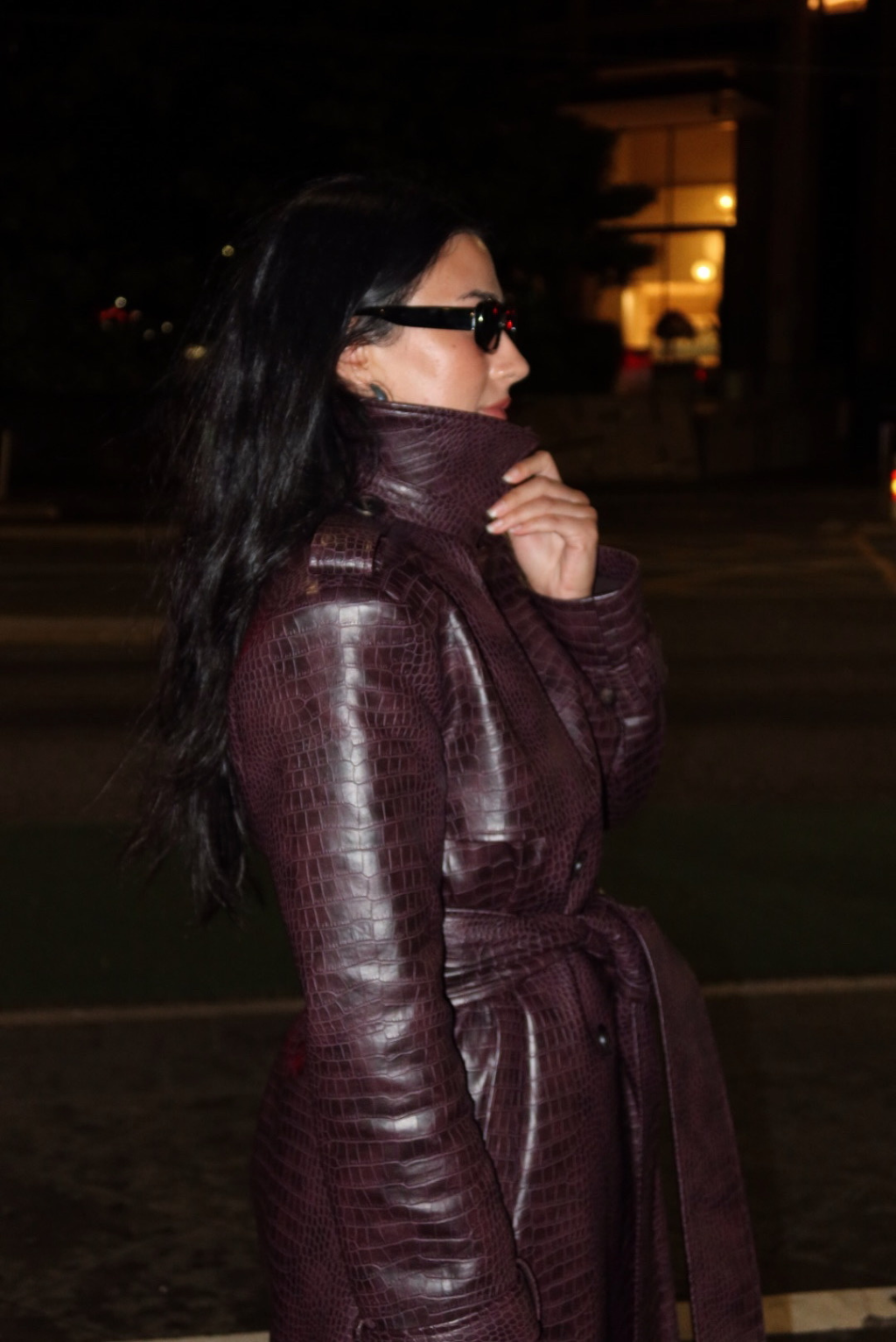 Sloane Faux Croc-Leather Trench Coat