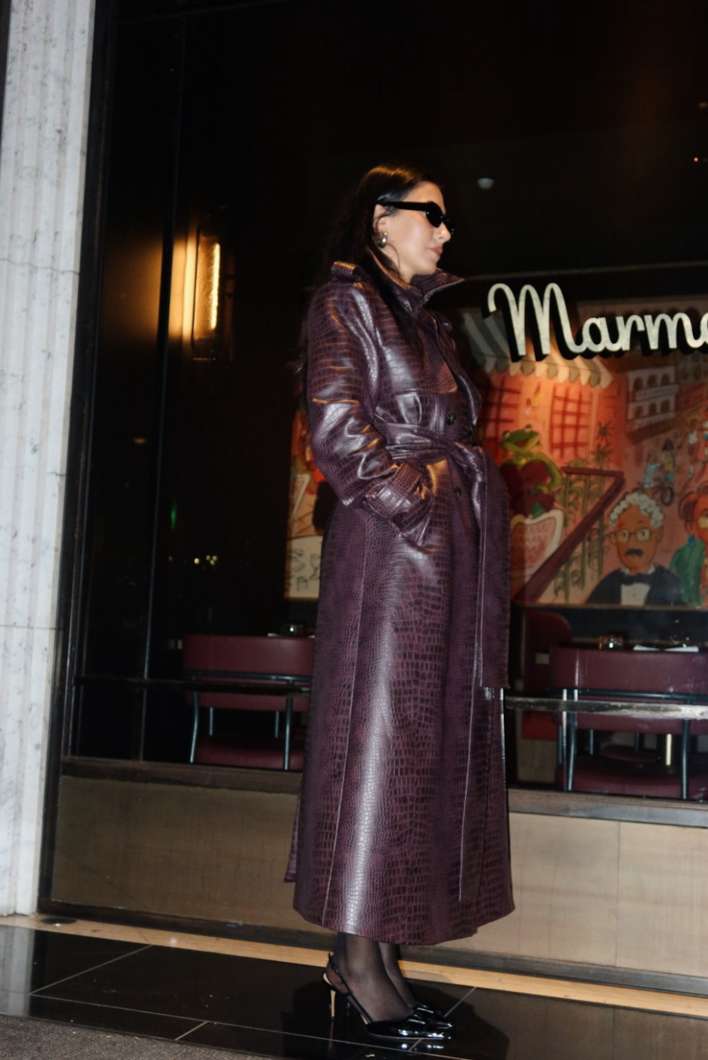 Sloane Faux Croc-Leather Trench Coat