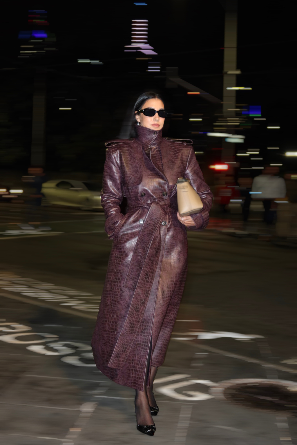 Sloane Faux Croc-Leather Trench Coat
