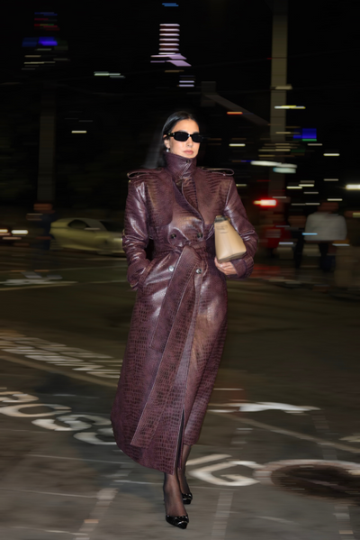Sloane Faux Croc-Leather Trench Coat