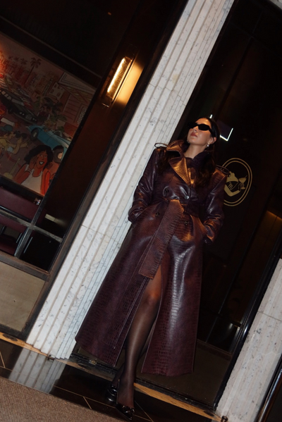 Sloane Faux Croc-Leather Trench Coat